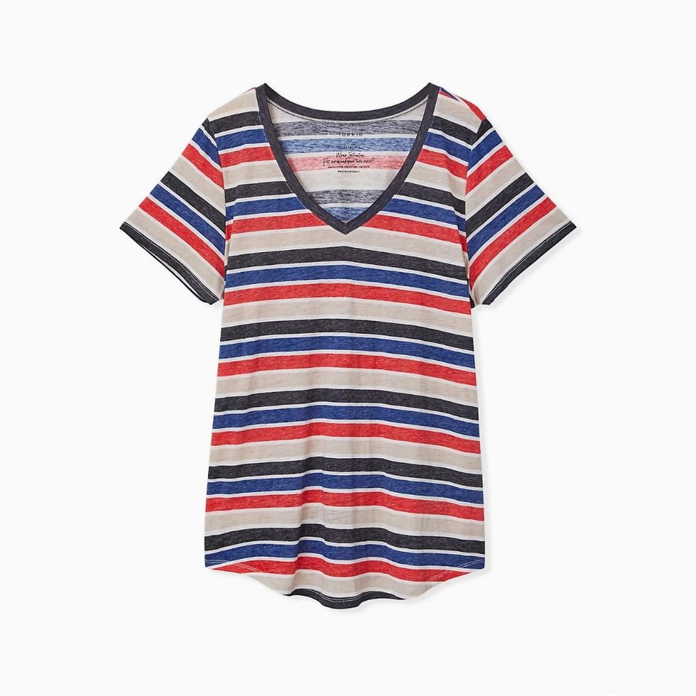 Women s Torrid V-Neck Tee - triblend burnout stripe multicolor - Size 2X